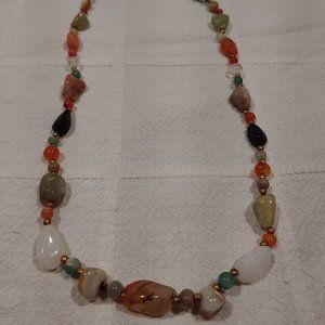 Vintage BOHO Mixed -Precious Stone Necklace 24"